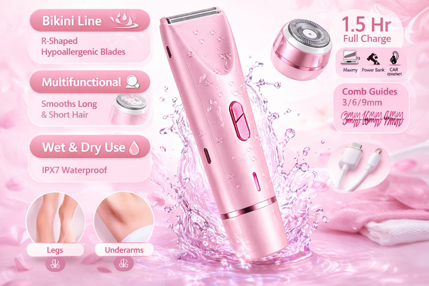 Electric Shaver for Woman Double Head Dual Purpose Female Razor Body Epilator Leg Underarm Bikini Electric Hair Remover Trimmer